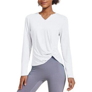 Womens Long Sleeve Shirts Workout Tops V Neck Twist Front Hiking Yoga